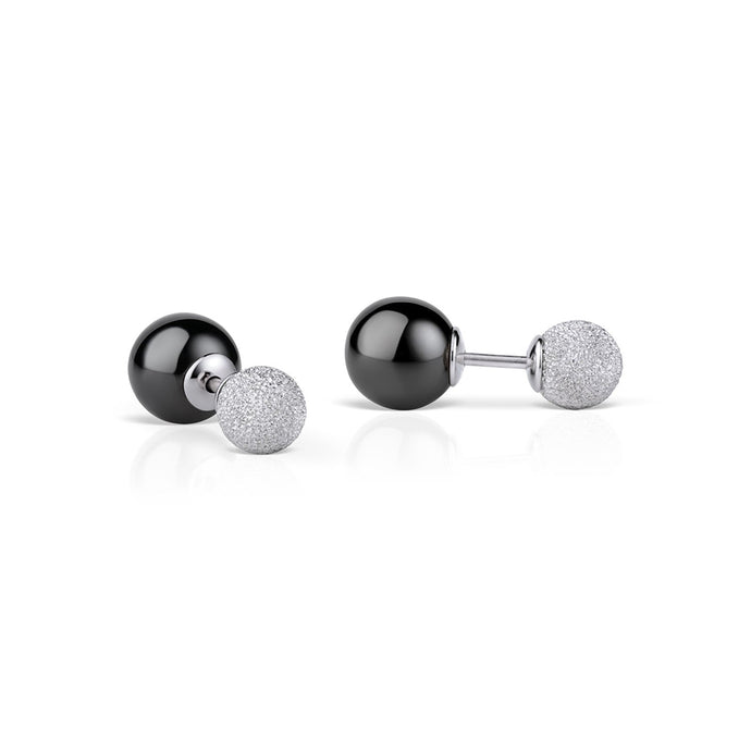 BERING Earrings | Sparkling Silver and Ceramic Black Stud | 703-196-05 | Petite