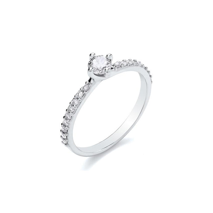 9ct White Gold Twist Round Diamond Ring