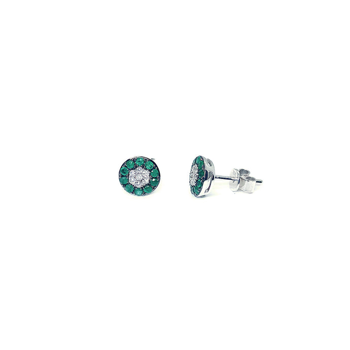 9ct White Gold Emerald and Diamond Cluster Earrings