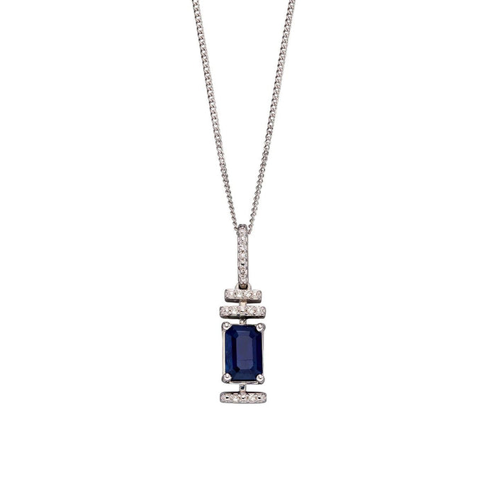 9ct White Gold Sapphire and Diamond Art Deco Pendant