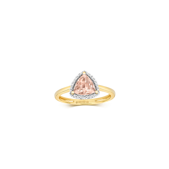 9ct Yellow Gold Trillion Morganite & Diamond Ring