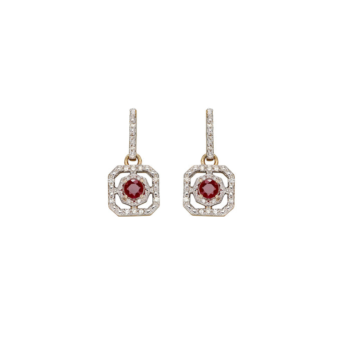 9ct Yellow Gold Ruby and Diamond Art Deco Earrings