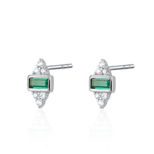 Load image into Gallery viewer, Silver Audrey Stud Earrings with Green Stones
