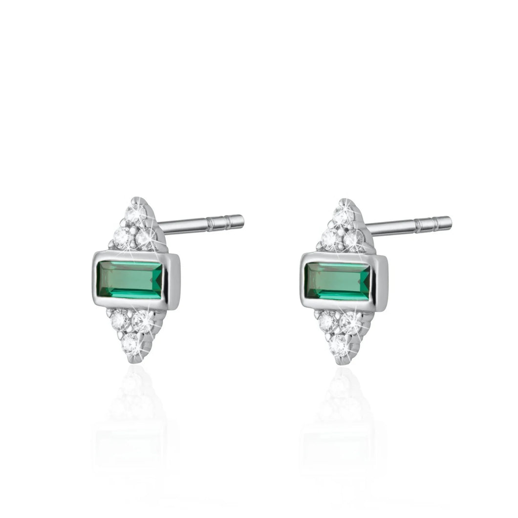 Silver Audrey Stud Earrings with Green Stones