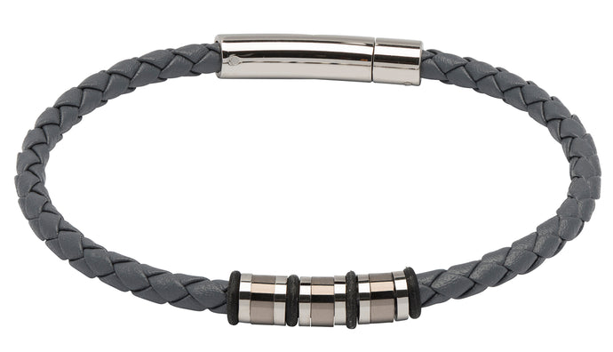 Grey Leather Bracelet with Grey & Steel Detail B404GR