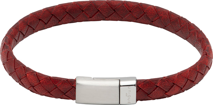 Antique Red Leather Bracelet with Matte Steel Clasp B475AR