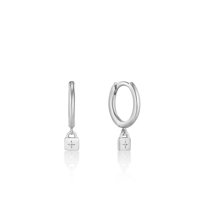 Silver Padlock Huggie Hoop Earrings E032-01H