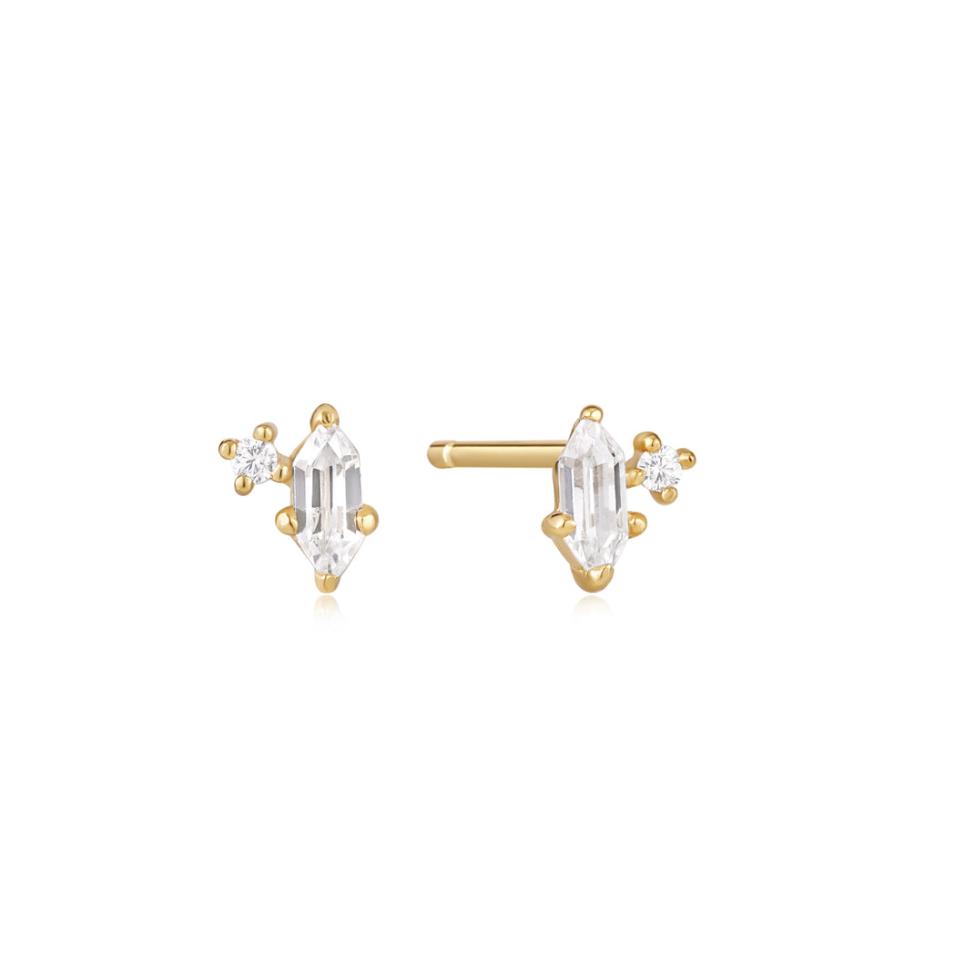 Gold Sparkle Emblem Stud Earrings E041-02G-W