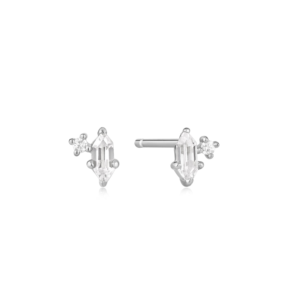 Silver Sparkle Emblem Stud Earrings E041-02H-W