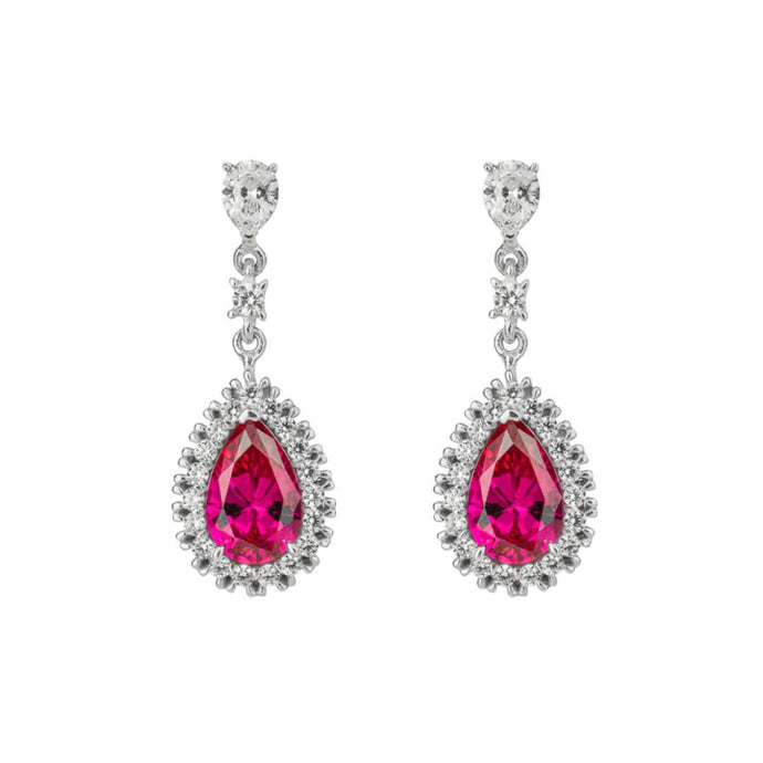 Red Diamonfire Zirconia Teardrop Earrings With Pave Surround E6193