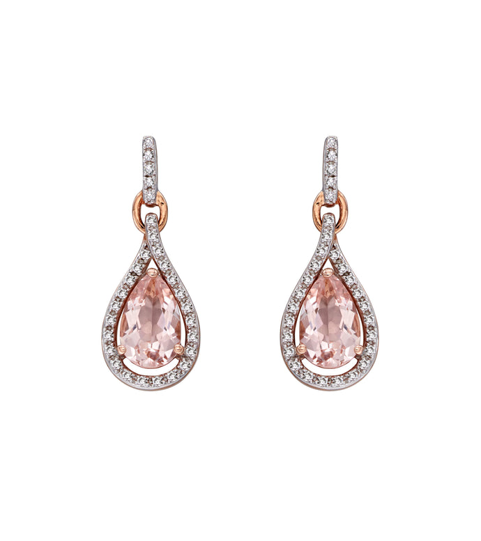 9ct Rose Gold Morganite and Diamond Drop Earrings