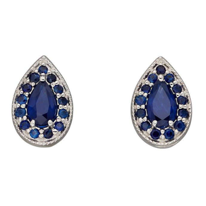 9ct White Gold Sapphire Teardrop Earrings