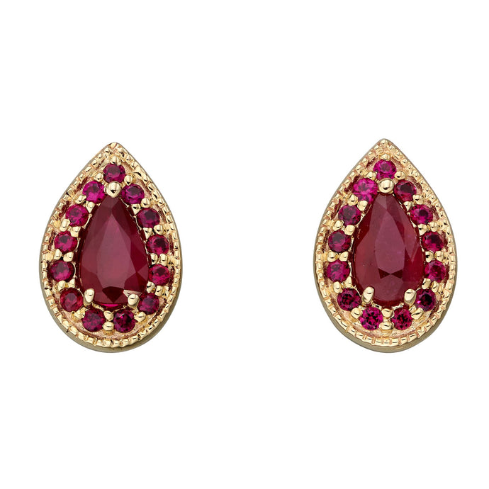 9ct Yellow Gold Ruby Teardrop Earrings