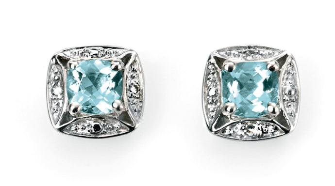 9ct White Gold Diamond & Aquamarine Earrings