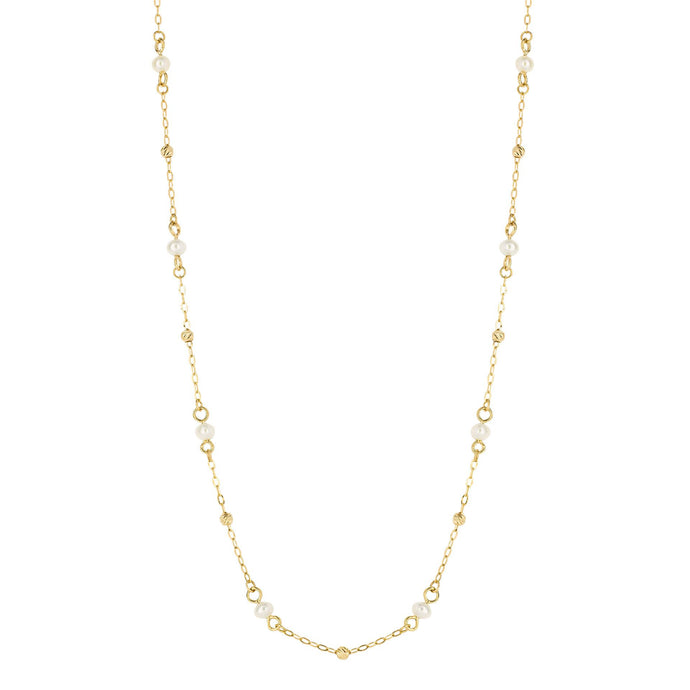 9ct Yellow Gold Freshwater Pearl Station Chain 46cm