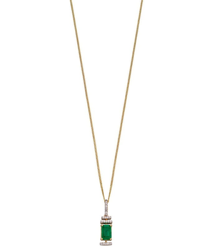 9ct Yellow Gold Emerald and Diamond Art Deco Pendant