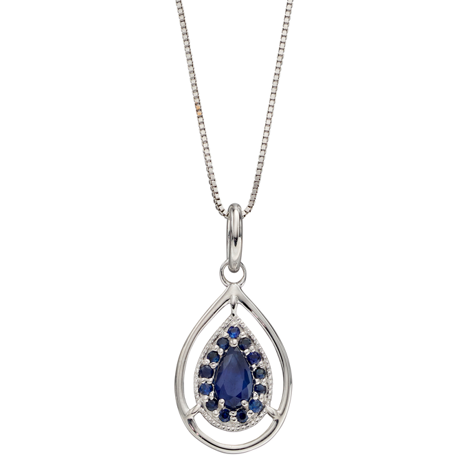 9ct White Gold Sapphire Teardrop Pendant