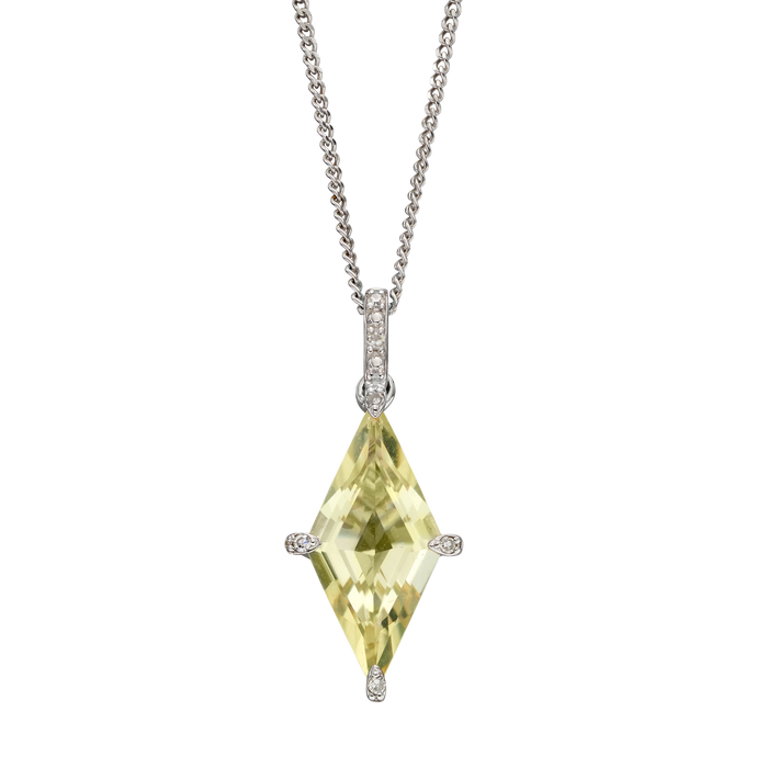 9ct White Gold Lemon Quartz & Diamond Kite Pendant