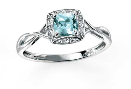 9ct White Gold Diamond and Aquamarine Ring