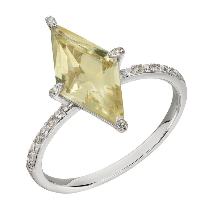 9ct White Gold Lemon Quartz Kite Ring