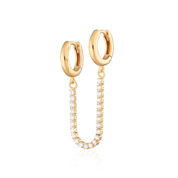 Gold Sparkle Linked Single Huggie Earring