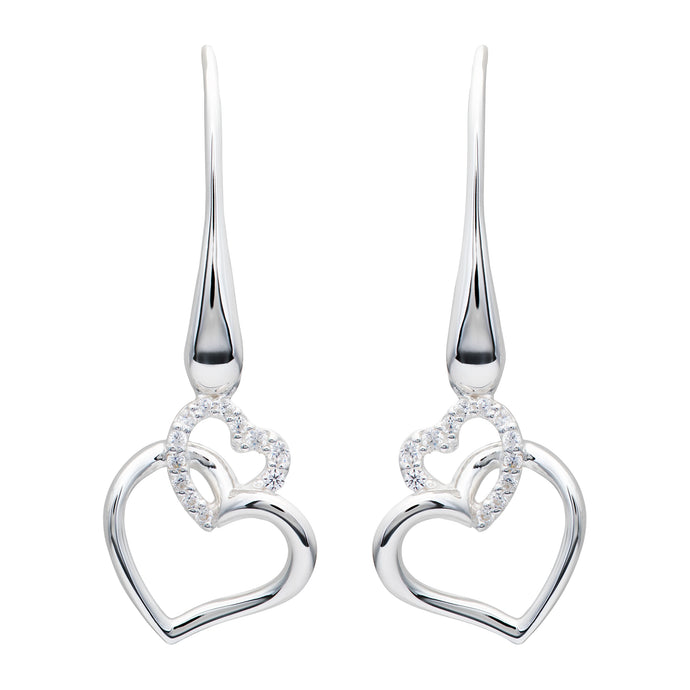 Silver Double Heart Drop Earrings ME-612/SIL