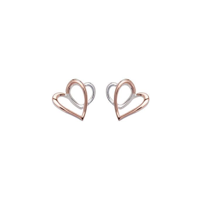 Silver & Rose Double Love-heart Earrings ME-770