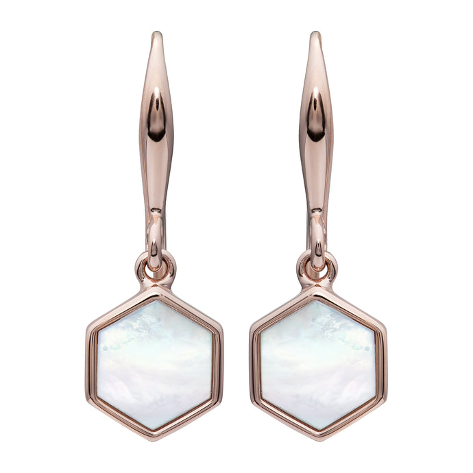 Rose Gold Hexagon Mother of Pearl Earrings ME-845