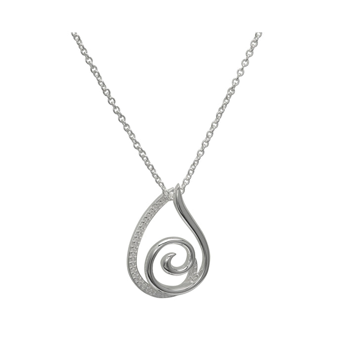 Silver Teardrop Swirl Pendant with Chain MK-825