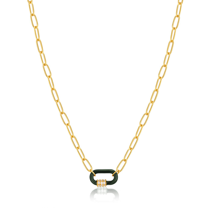 Forest Green Enamel Carabiner Gold Necklace N031-01G-G