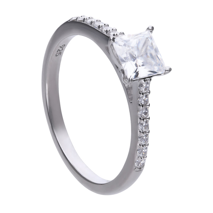 Princess Cut Zirconia Ring with Pave Set Shoulders R3748