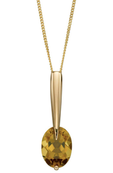 9ct Yellow Gold Olive Quartz Long Drop Pendant