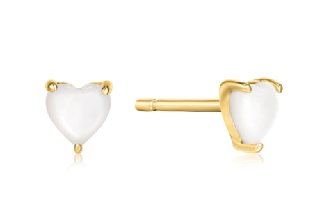 Gold Mother of Pearl Heart Stud Earrings  E034-99G