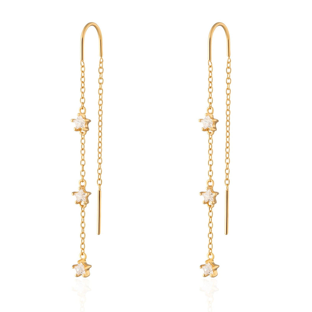 Gold Sparkling Star Threader Earrings