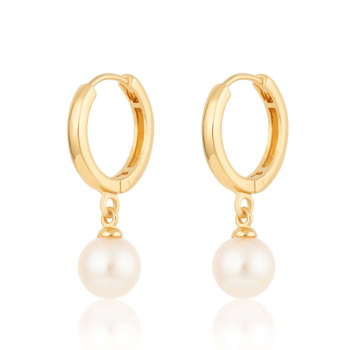 Gold Modern Pearl Hoop Earrings