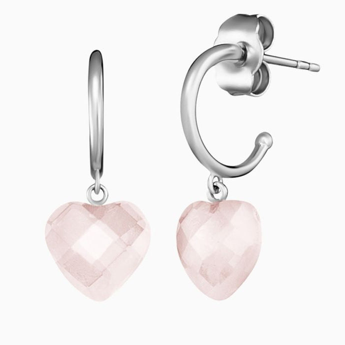 Silver Rose Quartz Heart Earrings