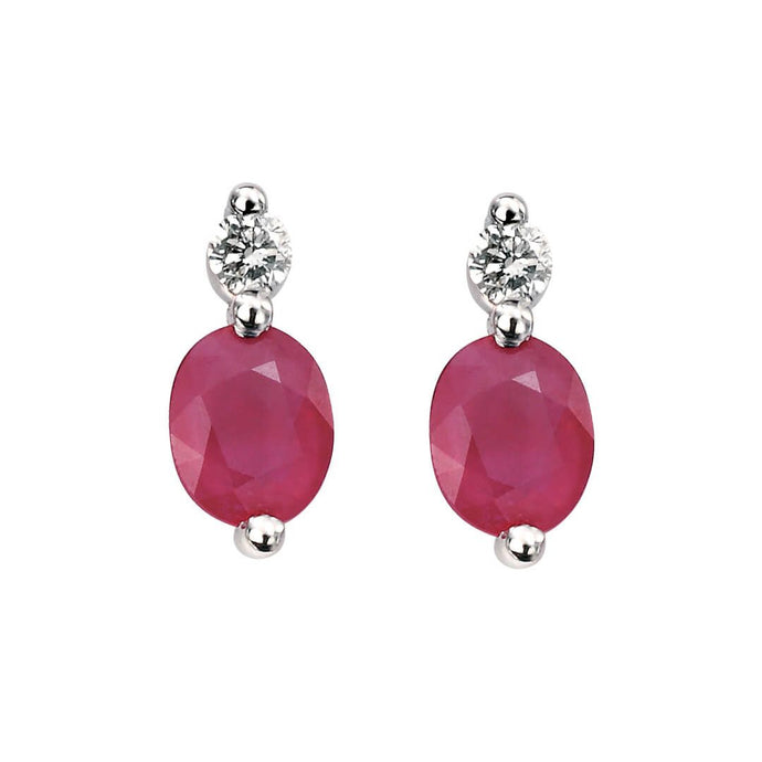 9ct White Gold Diamond & Ruby Earrings