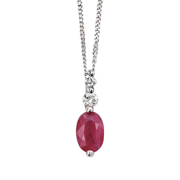 9ct White Gold Diamond & ruby Drop Pendant