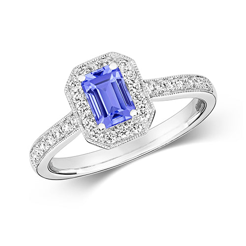 9ct White Gold Tanzanite & Diamond Cluster Ring